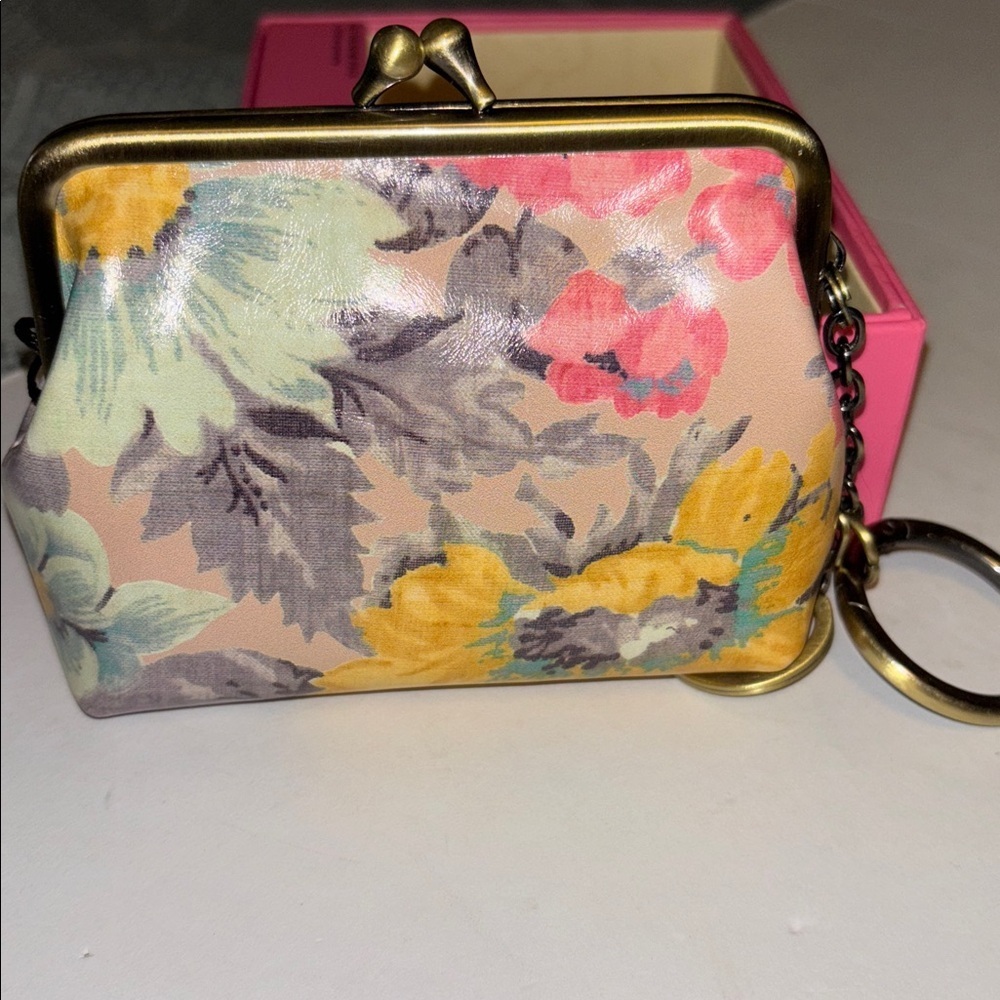 PATRICIA NASH MULTICOLOR FLORAL FRAME POUCH WITH KEY RINGS GENUINE LEATHER NEW - Picture 2 of 14